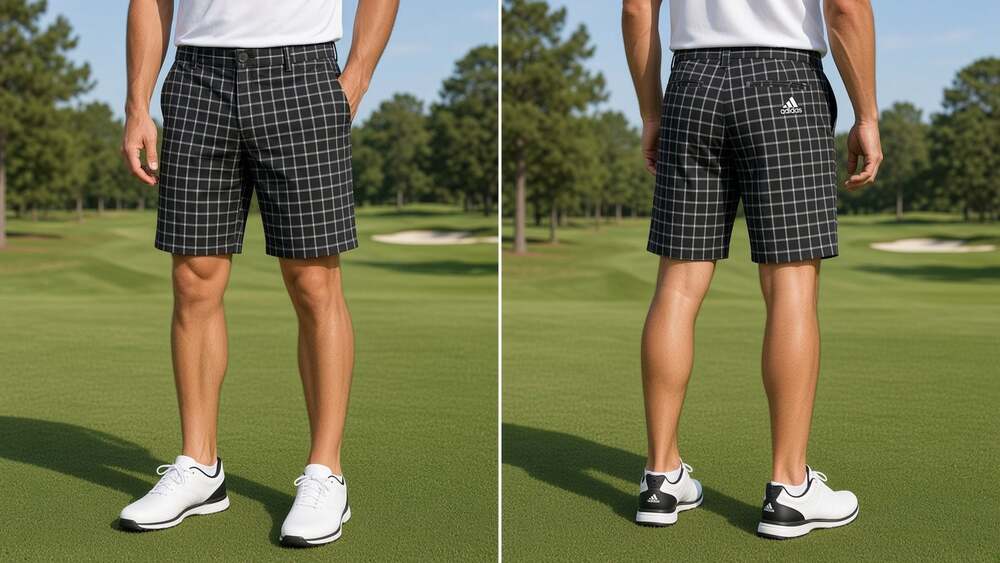 Vintage Adidas Plaid Shorts Size 38 Black Windowpane Golf Style
